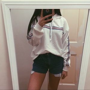 Striped white hoodie sweatshirt